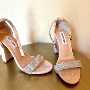 Steve Madden Carrson-R Rhinestone Blush Nude Suede Leather Ankle Strap Heels